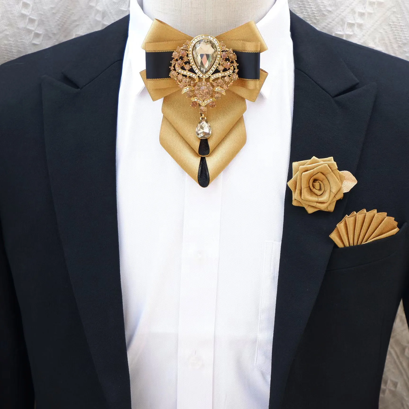 Men'S Accessories High End - Lüks elmas taklidi papyon broş cep