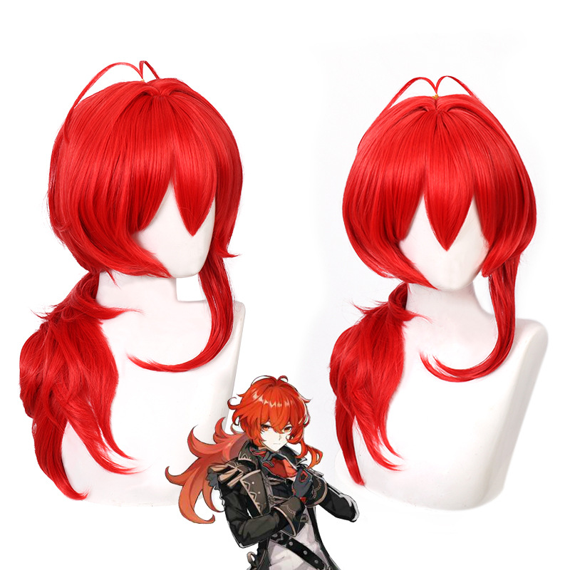 Men Accessories For Travel - Genshin Impact Diluc Cosplay Peruk Gezgin
