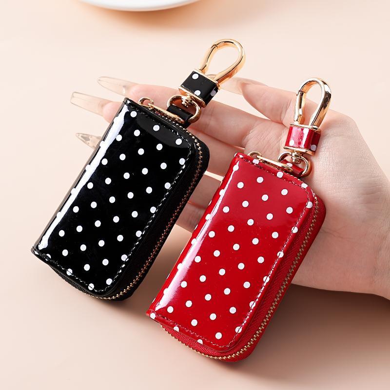 Men Accessories Store - Puantiyeli Parlak Rugan Anahtar Kılıfı Altın