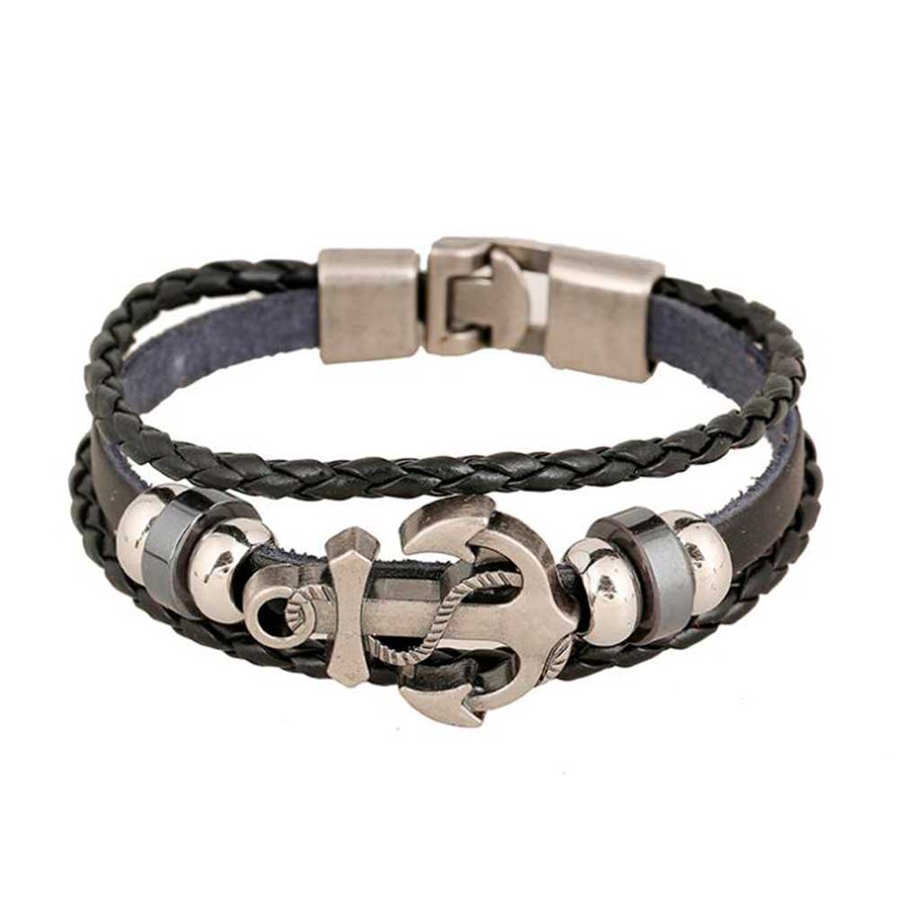 Men Accessories Pk - Çok Katmanlı Vintage Deri Halat Bilezik